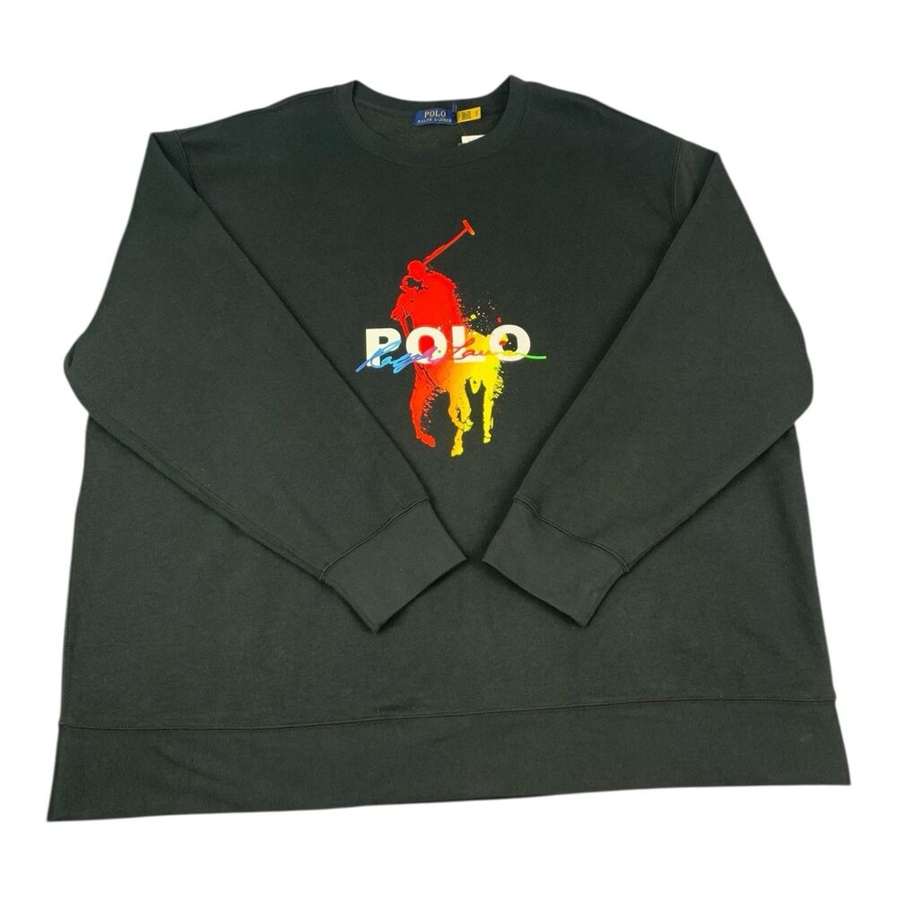 POLO RALPH LAUREN Mens Sweatshirt Black Big Pony Paint Splatter Size 3XB, NEW